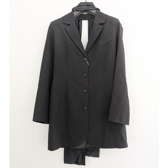 Actualee Black Blazer Mini Dress IT 46 US M 10 Four Button Sash Italian Designer - Picture 4 of 11